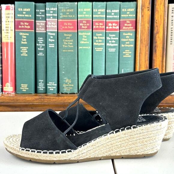 Eileen Fisher Black Suede "Whim" Wedge Espadrille Sandal Sz 9.5 MSRP $198 - Picture 4 of 8